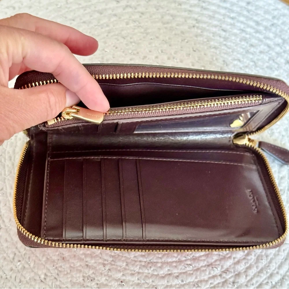 Coach Red and Pink Heart Zip Around Wallet Great Condition!